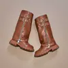 Botas de Caballero de Rodilla Gruesas para Niñas Otoño e Invierno 2025 Nueva Moda Elegante Hebilla de Cinturón Botas de Pantalón Plisadas Retro