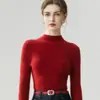 Suéter de punto base para mujer, de primera línea, listo para usar, sin costuras, 100% cachemira pura, cuello semi-alto, acanalado, corte ajustado, adelgazante