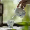 Bule de Chá de Argila de Jade Pintado à Mão com Flores Azuis das Dinastias Tang e Song, Conjunto de Chá Kung Fu, Bule de Cerâmica para Preparo de Chá Doméstico com Filtro de Orifício Esférico, Bule de Parede Fina Pérola do Dragão