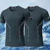 [Destacado] Camiseta de Manga Corta de Malla de Seda Helada para Hombre de Verano, Cuello Redondo, Delgada, Corte Holgado, Transpirable, Talla Grande