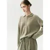 Suéter de punto de cachemira de color liso con cuello polo abotonado para mujer, de otoño e invierno, manga larga, corte holgado, casual, versátil y suave