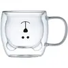 Taza de vidrio creativa con diseño de oso y asa, de doble pared, vidrio de colores, resistente al calor, vidrio de borosilicato alto, apta para leche y café