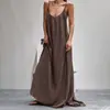 2026 Novo Estilo Decote V Costas Abertas Alças Vestido de Noite Longo Simples Respirável Confortável Pijama Verão Europeu e Americano Roupa de Casa para Mulheres