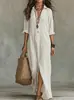 Primavera 2026 Novo Estilo Europeu e Americano Transfronteiriço Amazon Aliexpress Independente Moda Casual Gola V Cardigan de Linho Vestido