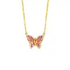 Colar Borboleta Luminosa em Prata de Lei S925 para Mulheres, Esmalte Rosa Roxo, Corrente Clavicular de Luxo Leve Cravejada com Diamantes, Luz e Sombra Sonhadoras, Estilo Feminino