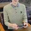 Camisas tipo Polo para Hombre de Primavera y Otoño, Camisetas de Manga Larga, Tops Casuales de Moda Ajustados con Rayas Bordadas