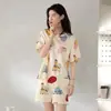 Pijama de shorts de manga curta de verão feminino doce ins casual ao ar livre para casa traje de desenho animado fofo estilo princesa