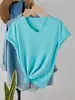 Moda Europeia e Americana Simples Cor Sólida Gola V Tops Camisetas de Manga Curta Femininas Atacado na Amazon e Ebay