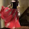 Falda larga estilo artístico Feihualing, de cintura alta, adelgazante, vintage, con dobladillo amplio, falda midi plisada, falda de hada para vacaciones