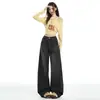 Calça jeans larga estilo americano preto e cinza para mulheres, novo modelo outono 2026, cintura alta, solta, corte reto, versátil, com caimento, calça comprida