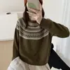 Suéter Feminino Jacquard Fair Isle Retrô Gola Redonda Outono Inverno 2026 Novo Top de Tricô Macio Pegajoso Solto