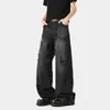 Jeans Negros Rasgados con Dobladillo Curvo para Hombre, Pantalones de Verano con Estilo High Street Americano, Corte Alto y Delgado, Ligeramente Acampanados