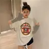 Camiseta de Manga Corta de Verano 2025 Nueva Estilo Coreano Talla Grande Longitud Media Estilo Bf Suelto Estampado de Dibujos Animados Retro Americano para Mujer