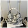 Bolsa de Lona Grande Capacidade Mochila Feminina 2024 Nova Moda de Verão Bolsa Tote Bolsa de Ombro para Estudantes Universitários