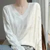 Suéter de punto de lana de terciopelo con cuello en V retorcido estilo vintage para mujer, suéter fino de manga larga para otoño e invierno, capa base cálida