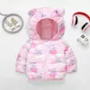 Nova Roupa Infantil de Outono e Inverno, Jaqueta Curta de Algodão Acolchoada para Meninos e Meninas, Jaqueta Grossa de Dinossauro Cartoon para Crianças Pequenas