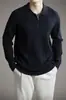 Suéter polo de punto con solapa y media cremallera para hombre, primavera y otoño, holgado, texturizado, casual, capa base, estilo old money