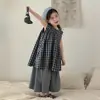 Conjunto de Dos Piezas Camisa de Muñeca a Cuadros Estilo Coreano para Niñas Conjunto de Falda Simple Versátil Primavera y Verano para Niños
