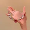 Colar Geométrico Iridescente com Pedras Strass e Pedras Preciosas Série Rosa de Artesanato Exquisito, Corrente Versátil de Clavícula de Luxo Leve para Mulheres