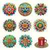 Elegante Set de 8 Piezas de Madera con Encantadores Posavasos Artísticos de Estilo Étnico, Resistentes al Calor y Antideslizantes, Adecuados para Posavasos de Mandala