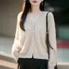Nueva colección de otoño: cárdigan de lana con forro de polar, suéter de cuello en V, corte holgado, elegante y con estilo, prenda de abrigo para mujer