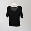 Primavera y Verano Nueva Camiseta de Seda de Manga Corta para Mujer Color Sólido Casual Camiseta Básica Ajustada Adelgazante Ropa Exterior Top Delgado para Mujer