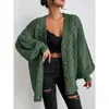 Cardigan de Tricô Transfronteiriço Europeu e Americano 2025 Moda Outono e Inverno Novo Suéter Jaqueta Solta Retrô Trançado Casual