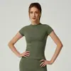 Tops Populares Transfronterizos de Manga Corta con Camisetas Interiores, Secado Rápido Ajustados de Yoga Cuello Redondo para Mujer Tops Deportivos de Manga Corta para Correr al Aire Libre para Mujer
