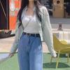 Camisa azul a rayas finas chic de Corea del Sur diseño 2024 manga larga protección solar para mujer