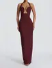 Vestido de malha patchwork modelador de cintura, novo estilo de comércio exterior europeu e americano, vestido longo feminino sexy versátil ombro a ombro francês
