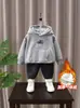 9989 Moletom com Capuz para Meninos Inverno Novo Estilo Coreano Top de Lã para Crianças Bebês Meninos Moletom Casual Camada de Base