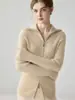 Suéter de lapela em cashmere 100% puro, emagrecedor e elegante, para mulheres, zíper duplo, gola alta, jaqueta cardigã de tricô