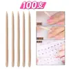 Palito de Cristal Acrílico para Nail Art, Palito de Madeira de Faia, Palito de Madeira de Laranjeira, Palito Furador de Ponta Dupla, Manicure, Remoção de Pele Morta, Esmalte Vestível