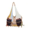 Bolsa de crochê divertida e colorida com tema de peixe inspirada na dopamina, nova bolsa de ombro estilo étnico de grande capacidade com trama vazada e tema de floresta