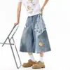 Suministro Exclusivo Transfronterizo de Bufanda Cuadrada Desmontable Bordada Estilo Retro Americano, Pantalones Cortos de Mezclilla Cropped para Hombres y Mujeres, Shorts de Verano Sueltos y Versátiles