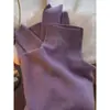 Camiseta Básica de Lana Morada Estilo Europeo de Cuello Alto para Mujer, Suéter Grueso Suave para Otoño e Invierno, Tejido de Manga Larga Ajustado