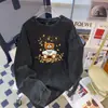 Camiseta de Manga Larga 100% Algodón 230g para Mujer Otoño Nuevo Estampado de Oso de Dibujos Animados Casual Elegante Holgada Talla Grande