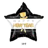 Feliz Año Nuevo Globo de Película de Aluminio de Año Nuevo 1819 Pulgadas Globo de Película de Aluminio de Estrella de Cinco Puntas Decoración de Globo Negro Dorado para Fiesta de Año Nuevo
