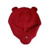 Bonito chapéu de lã de malha com orelha de urso feminino outono e inverno vermelho quente chapéu de proteção de orelha para rosto mostrar pequeno boné lei feng moderno