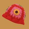 Gorro de pescador Mori de estilo coreano con flores de ganchillo amarillas, de lana, transpirable, tejido a mano, para otoño e invierno, con contraste de colores.