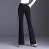 Pantalones negros de tiro alto con cintura elástica y microcampana para mujer, nuevo estilo Otoño/Invierno 2026, pantalones acampanados engrosados con terciopelo, pantalones largos