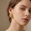Pendientes Transfronterizos Populares Europeos y Americanos de Acero Inoxidable con un Toque de Lujo, Chapados en Oro de 18 Quilates, Textura Geométrica, Pendientes Redondos, Venta al por Mayor de Joyería