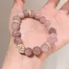 Pulseira de Cristal Rosa Natural com Contas, Simples e Doce Fio de Contas Flor de Pessegueiro Joias, Temperamento Fresco para Mulheres, Gato da Sorte