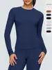 Camiseta Esportiva de Treinamento para Corrida Fitness, Manga Longa, Ajustada, Respirável, Secagem Rápida, Lado Duplo Escovado, Transfronteiriça, Feminina, para Yoga 52540