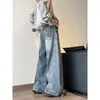 Jeans rectos lavados estilo americano para hombre al por mayor transfronterizo, pantalones casuales de otoño, corte holgado, tallas grandes, pantalones vintage de pierna ancha
