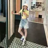 Shorts de Mezclilla Anchos de Pierna Ancha, Plisados, Lavados, Vintage, Estilo Retro Americano, Cintura Alta, Dos Tonos, Versátiles para Mujer, Estilo Nuevo