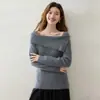 Design de nicho, estilo maduro, suéter de cashmere de um ombro para mulheres, suéter de malha, ombro a ombro, elegante, justo ao corpo, camada base