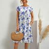 Direto da fábrica 2024 verão novo Europa e Estados Unidos transfronteiriço lazer elegante vento feminino gola redonda vestido floral