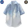 Camisa de Manga Curta Tie-Dye Gradiente de Alta Qualidade da Marca Nasa para Homens, Verão Solta Tendência Rest Moda Camisa