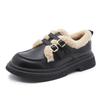 Mocassins de Couro Genuíno para Mulheres 2024 Novo Outono e Inverno Botas de Neve de Sola Grossa Sapatos de Algodão Quentes Forrados com Lã Sapatos de Couro Pequenos Retrô para Mulheres